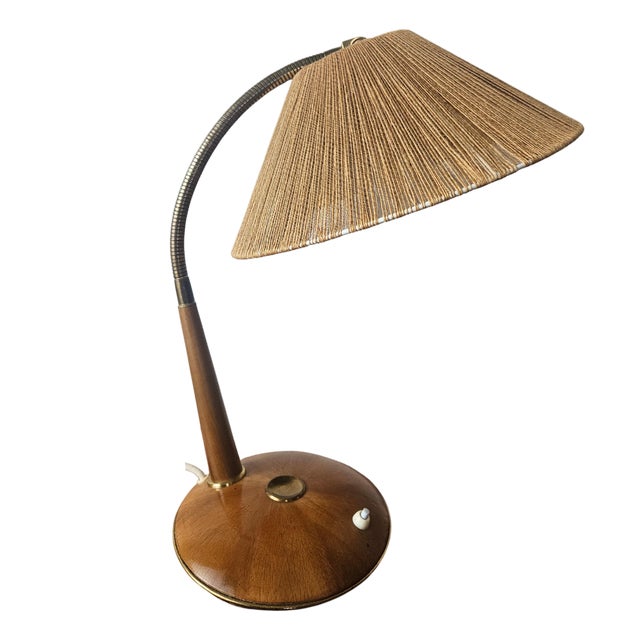 Teak and Sisal Table Lamp from Temde Leuchten, Switzerland, 1960s For Sale