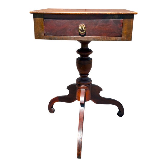 Antique Maple One Drawer Stand W 3 Splayed Scrolled Legs New England Style 1800s For Sale
