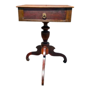Antique Maple One Drawer Stand W 3 Splayed Scrolled Legs New England Style 1800s