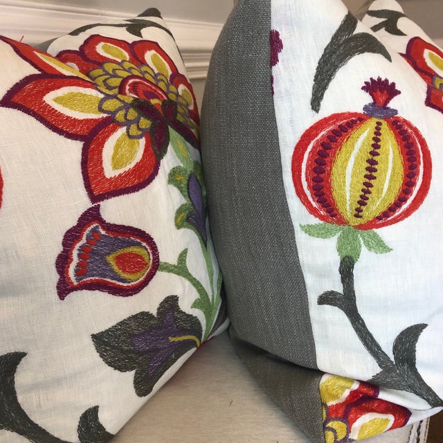 Hamilton Fabrics Floral Embroidered Linen 22” PillowsA Pair Chairish