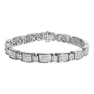 18K White Gold 5.0 Carat Princess Diamond Buckle Link Bracelet For Sale