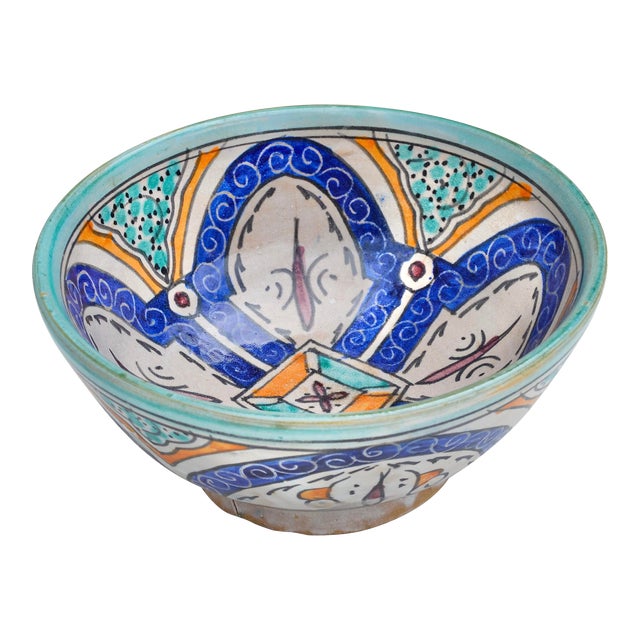 Mid 20th Century Handmade Ceramic Bowl With Colorful Andalusian Motif For Sale