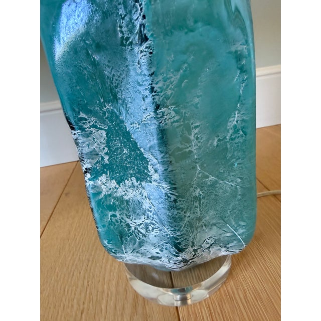Mid 20th Century Ice Blue Mezza Murano Style Table Lamps- Pair For Sale - Image 4 of 5