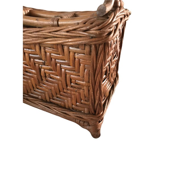 Vintage Bamboo and Wicker Storage Organizer Utensils Basket For Sale - Image 9 of 10