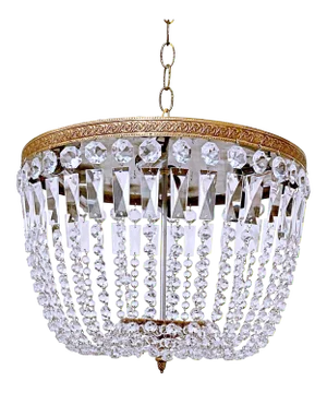 Vintage 1960s Italian Brass Basket Chandelier