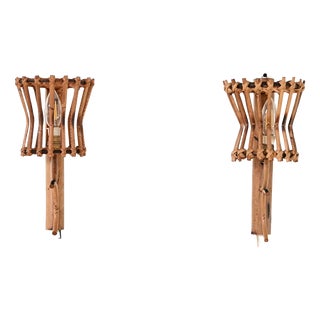 Vintage Bamboo Wall Lights, 1950s, Set of 2 For Sale