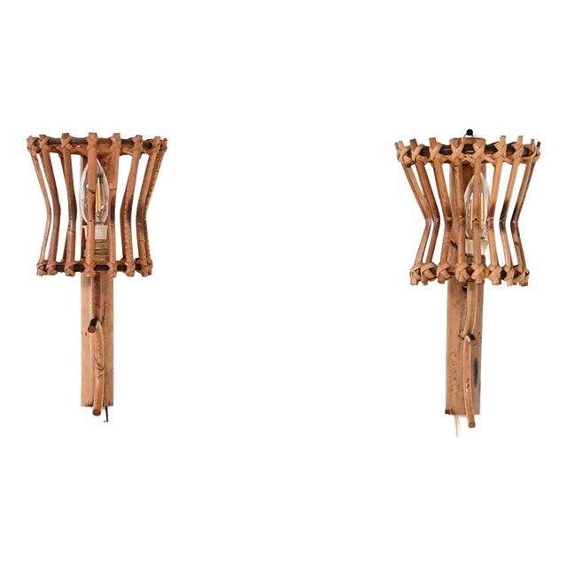 Vintage Bamboo Wall Lights, 1950s, Set of 2 For Sale
