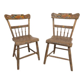 19th Century Pair of Painted Rustic Primitive Farmhouse Side Chairs For Sale
