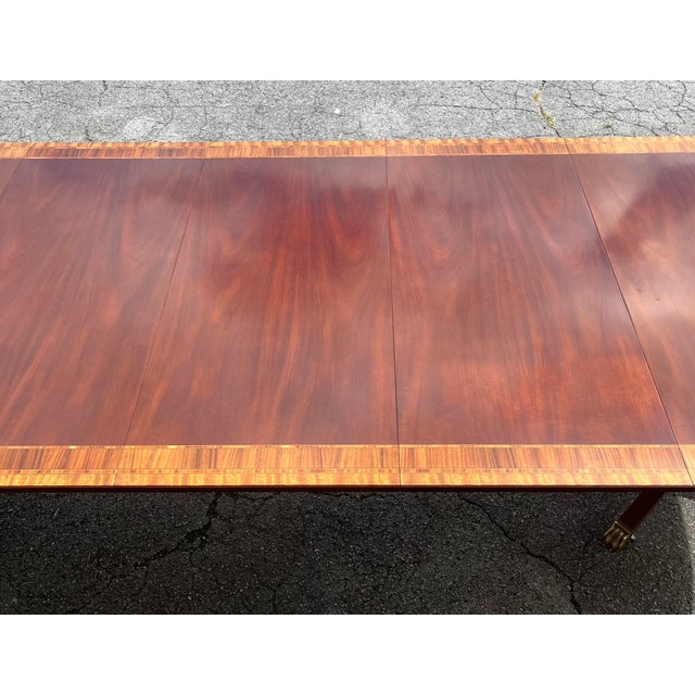 Late 20th Century Councill Craftsmen Georgian Banded Mahogany Double Pedestal Dining Table With 3 Leaves For Sale - Image 13 of 18