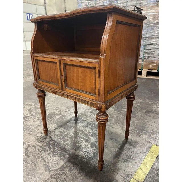 Wood Antique French Nightstand With Marble Top & Brass Gallery For Sale - Image 7 of 8