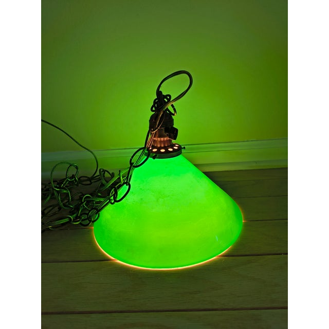 Early 20th Century Green Enamel Industrial Style Pendant Swag Light For Sale - Image 4 of 6