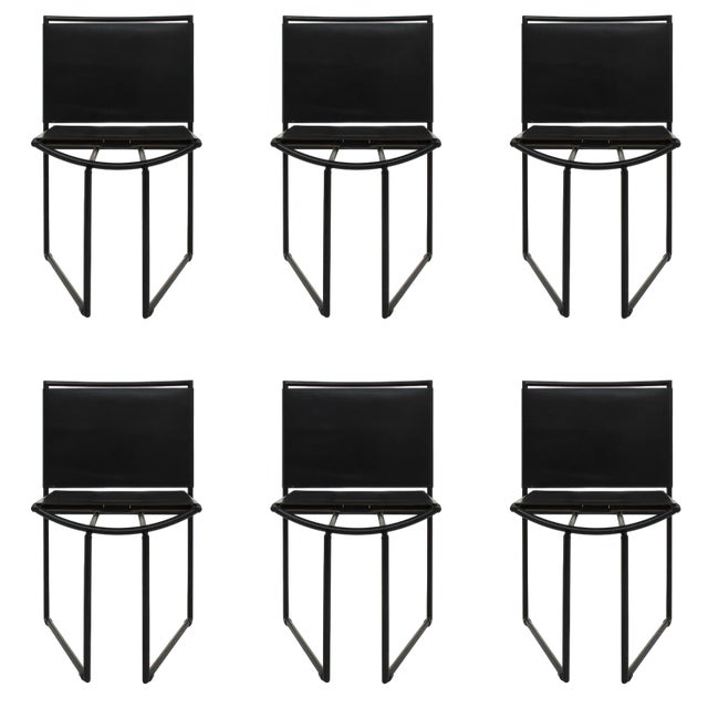 Model 91 Stackable Chairs in Black Leater by Mario Botta for Alias Limited, Italy, 1991, Set of 6 For Sale