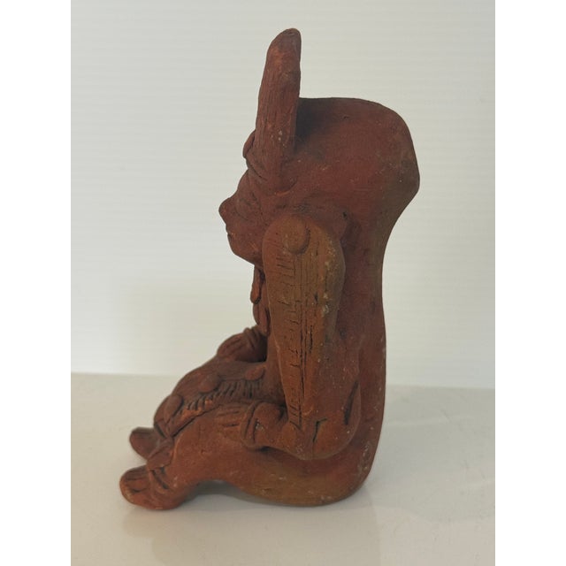 Terra Cotta Vintage Pre-Columbian Style Terracotta Seated Figure Sculpture 5” T X 2” W X 3” D For Sale - Image 8 of 11