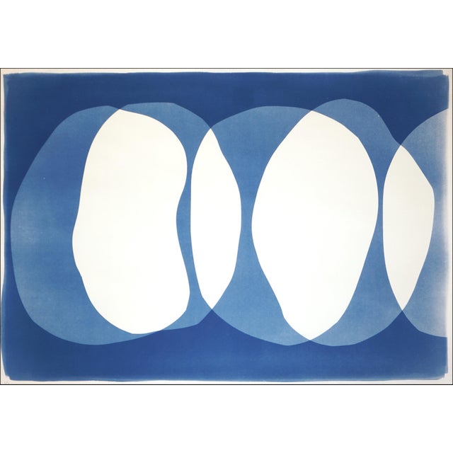2026, Nine Lives, Minimalist Horizontal Diptych in Blue Tones, Circles Sequence, Monotype Cyanotype on Paper by Kind of Cyan For Sale - Image 4 of 10