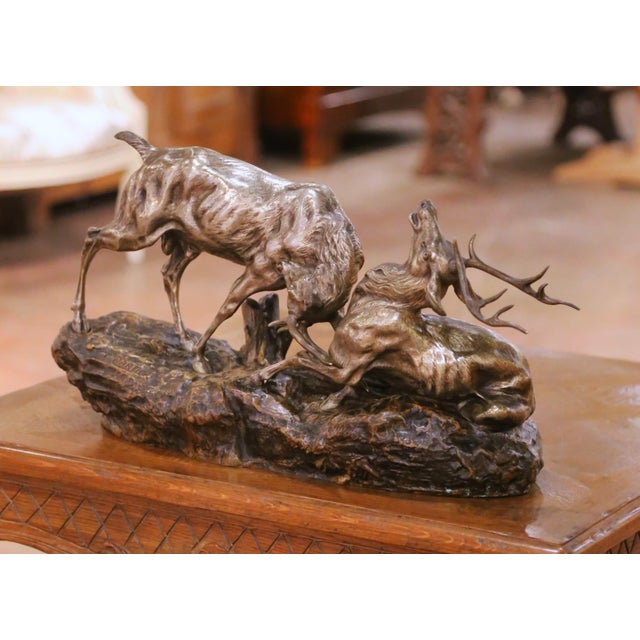 Early 20th Century French Bronze Stag Fight Composition by Thomas F. Cartier For Sale - Image 4 of 10
