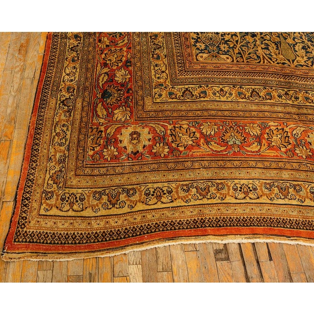 Early 19th Century 1820s Antique Navy Cypress Tree Knotted Wool Persian Mashad Gallery Khorasan Rug For Sale - Image 5 of 9