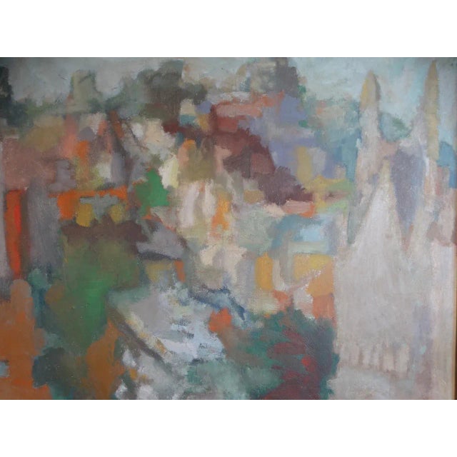 Modern Mid 20th Century Post-Impressionist View of Russian Hill and St Peter and Paul Church in North Beach Oil on Canvas Painting, Framed For Sale - Image 3 of 5