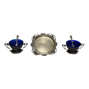 Late 19th Century German 800 Silver Salts Set With Spoons and Tray- 5 Pieces