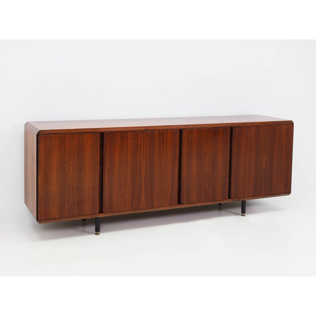 Minimalist Rosewood Sideboard with Architectural Details attributed to Poggi, Italy, 1950s, in Very Good conditions....