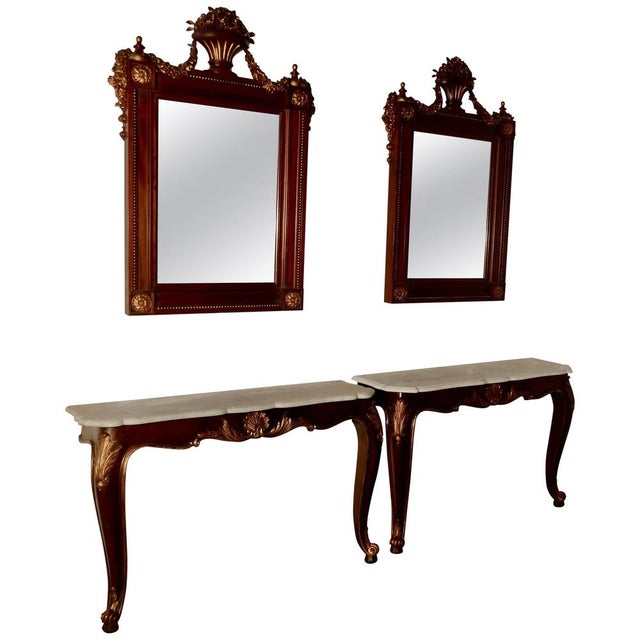 French Marble Top Console Tables with Mirrors, 1890, Set of 4 For Sale - Image 16 of 16