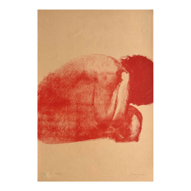 1981 Claude Garache Nu Rouge Assis Lithograph For Sale