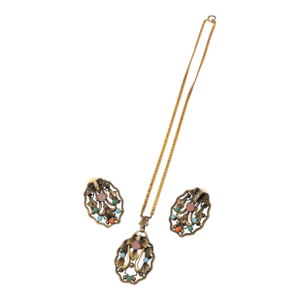 Vintage Art Nouveau Pendant Necklace and Earring Set With Semi Precious Stones