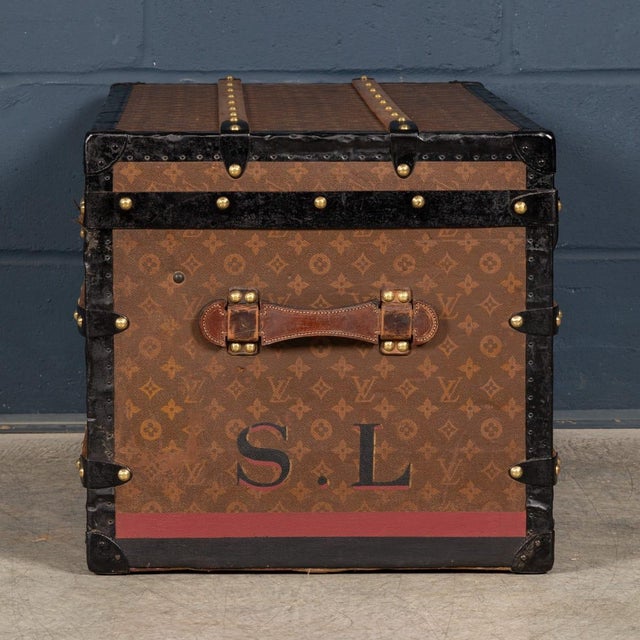 Metal Antique Steamer Trunk in Monogram Canvas from Louis Vuitton, France, 1920s For Sale - Image 7 of 18