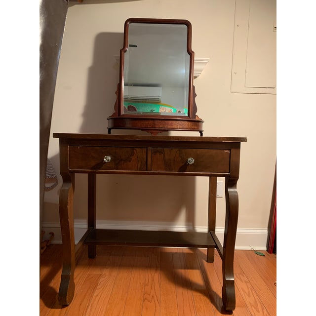 Coffee Late 19th Century Oak Dressing Table Vanity With Mirror For Sale - Image 8 of 10