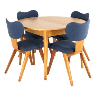 Round Dining Table and Chairs in Beech Heart, 1950s, Set of 5 For Sale