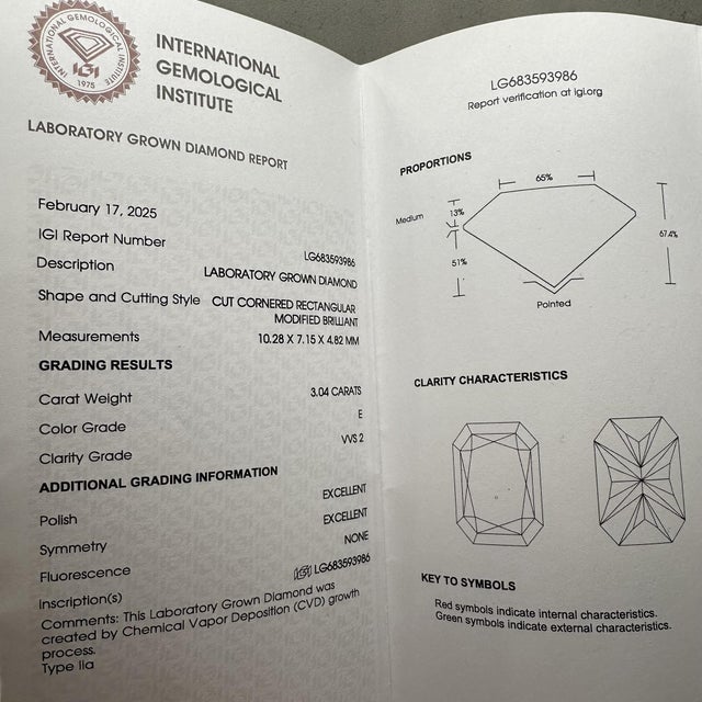 Radiant Lab Grown Diamond Engagement Ring in 14kt Yellow Gold – 3.52ctw, Igi, Size 7 For Sale In New York - Image 6 of 7