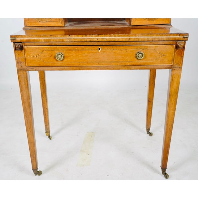 Wood Early 19th Century Georgian Inlaid Mahogany Bonheur Du Jour Desk With Fold-Out Leather Writing Surface For Sale - Image 7 of 9