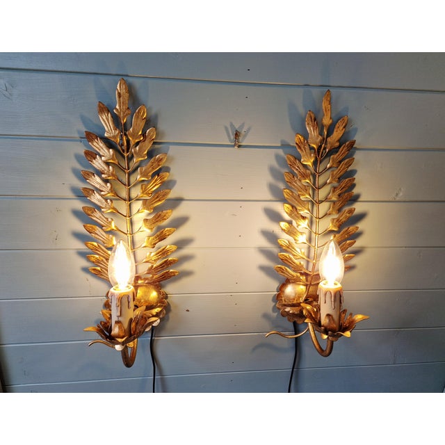 Hollywood Regency Italian Wall Sconces in Gilt Metal, 1970s, Set of 2 For Sale - Image 4 of 13
