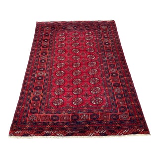 Hand-Knotted Wool Red Bokhara Design Rug - 4.3' X 6.1' For Sale