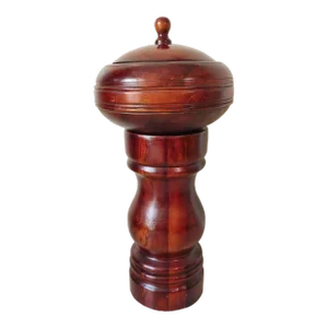 Large Vintage Chunky Hand Carved Solid Mahogany Wood Dovetailed Covered Bowl & Pedestal