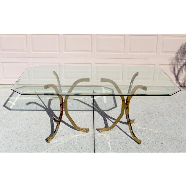 1980s Rare Vintage Mid-Century Modern Brass & Glass Dining Table | Milo Baughman Style, 1980s For Sale - Image 5 of 12