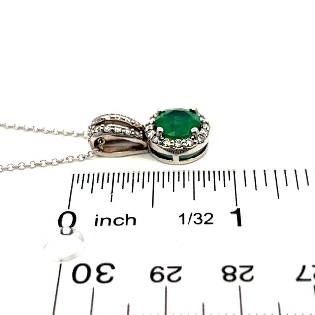 Natural Emerald Diamond Pendant Necklace 18" 14k WG 1.84 TCW Certified For Sale In New York - Image 6 of 7