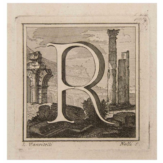 Letter r is an etching realized by luigi vanvitelli artist of 18th century. The etching belongs to the print suite...