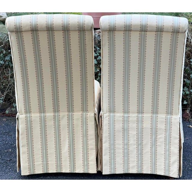 Ethan Allen Upholstered Skirted Parsons Dining Chairs - A Pair For Sale - Image 10 of 10