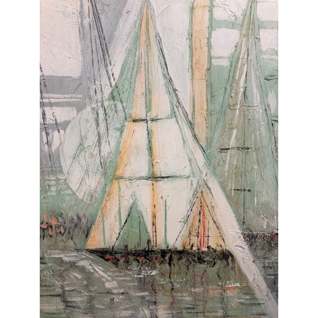 Paint 1970s Large Abstract Mid Century Impasto Sailboat Harbor Scene by Ferrante For Sale - Image 7 of 7