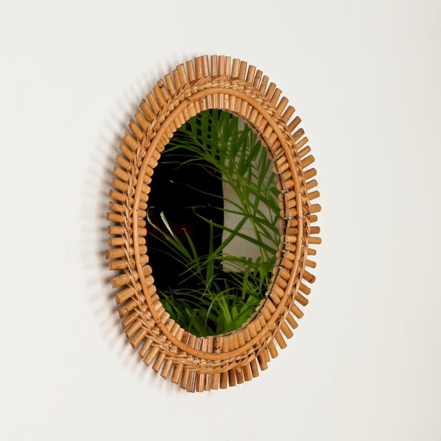 Round Mirror in Bamboo, Rattan and Woven Wicker by Franco Albini, Italy, 1960s For Sale - Image 3 of 10