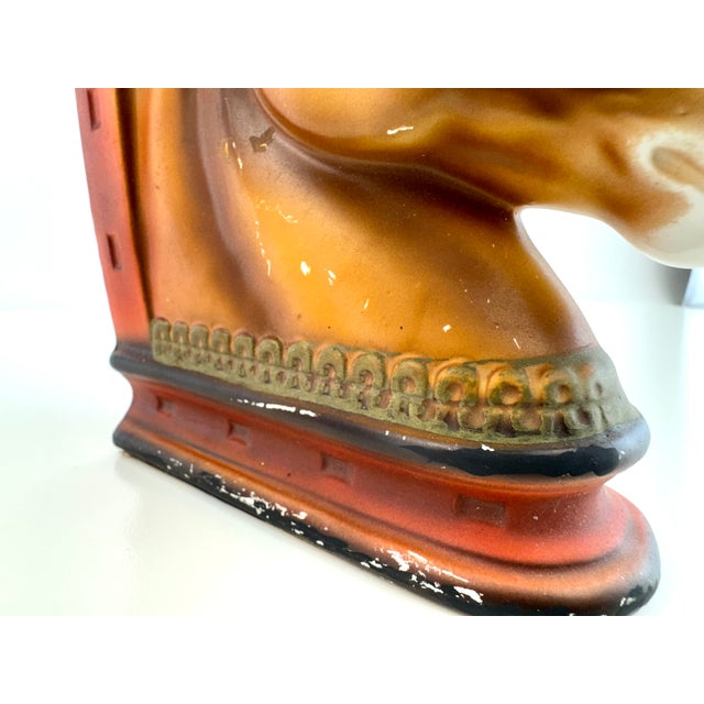 Ceramic Vintage 1940's Japanese Ceramic Equestrian Horse Head Bookends, a Pair For Sale - Image 7 of 10