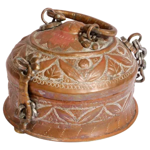 Rajasthani Decorative Brass Lidded Tea Caddy Box