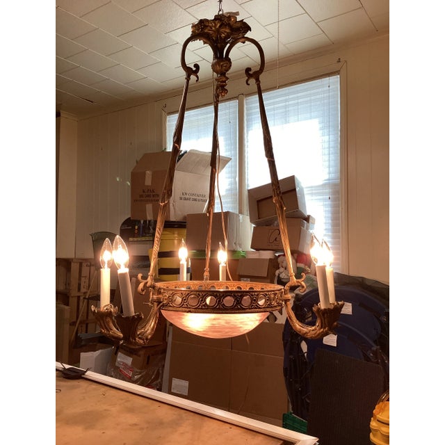 1930s French Art-Deco Chandelier W/Art Glass Dome For Sale - Image 11 of 11