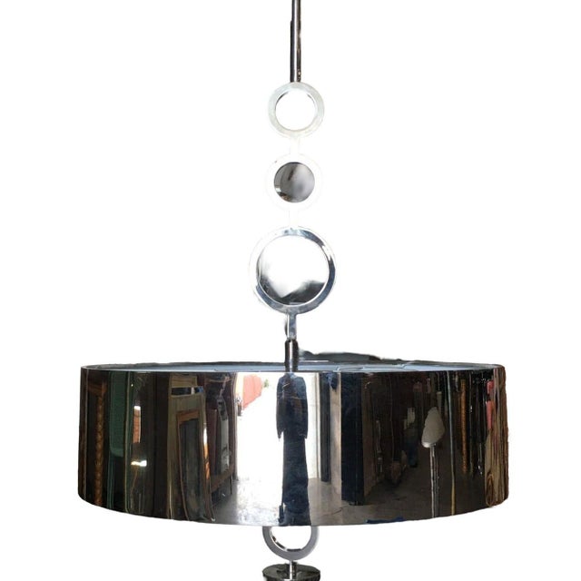 1960s Chrome Drum Chandelier With Frosted Glass Shade For Sale - Image 4 of 10