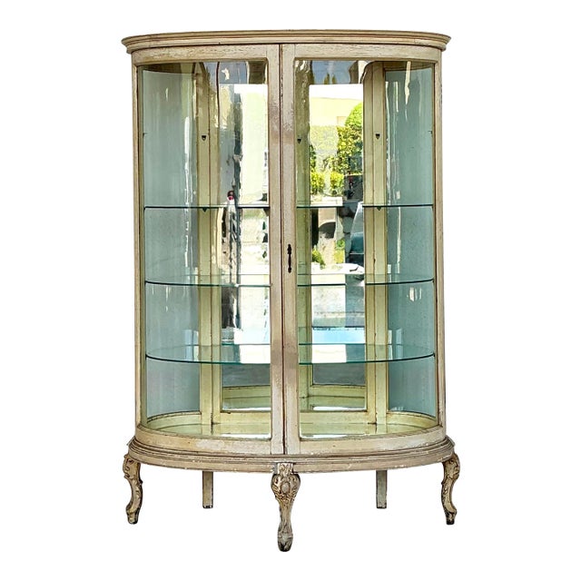 Vintage Curved Glass Display Cabinet For Sale