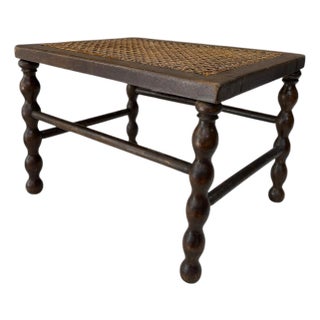 Antique Walnut and Cane Spool Bobbin Leg Footstool, Plant /Display Stand For Sale