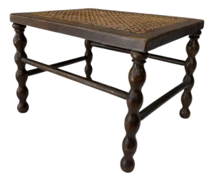 Antique Walnut and Cane Spool Bobbin Leg Footstool, Plant /Display Stand