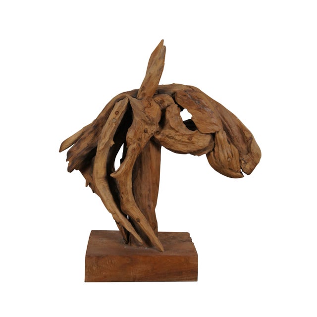 Abstract Vintage Abstract Modern Teak Driftwood Horse Head Bust Sculpture Statue For Sale - Image 3 of 10