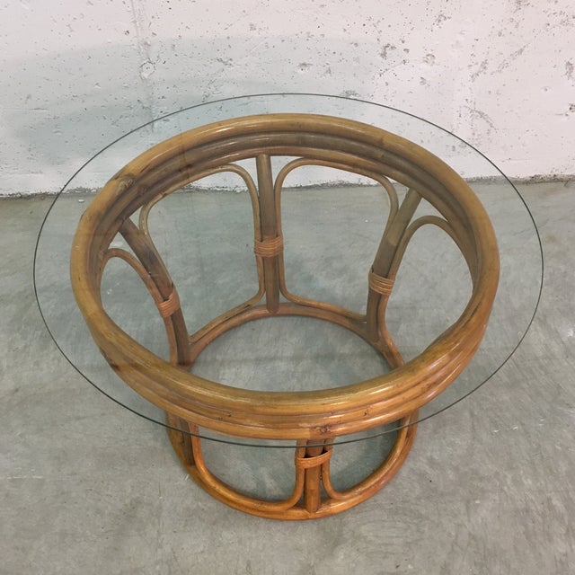 Rattan & Glass Top Coffee Table | Chairish