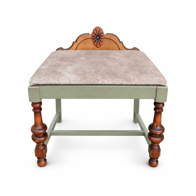 Antique Art Deco Vanity With Three-Panel Mirror and Matching Bench For Sale - Image 12 of 18